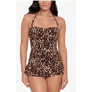 NWT Lauren Ralph Lauren Animal-Print Skirted One-Piece Swimsuit Women's size 12